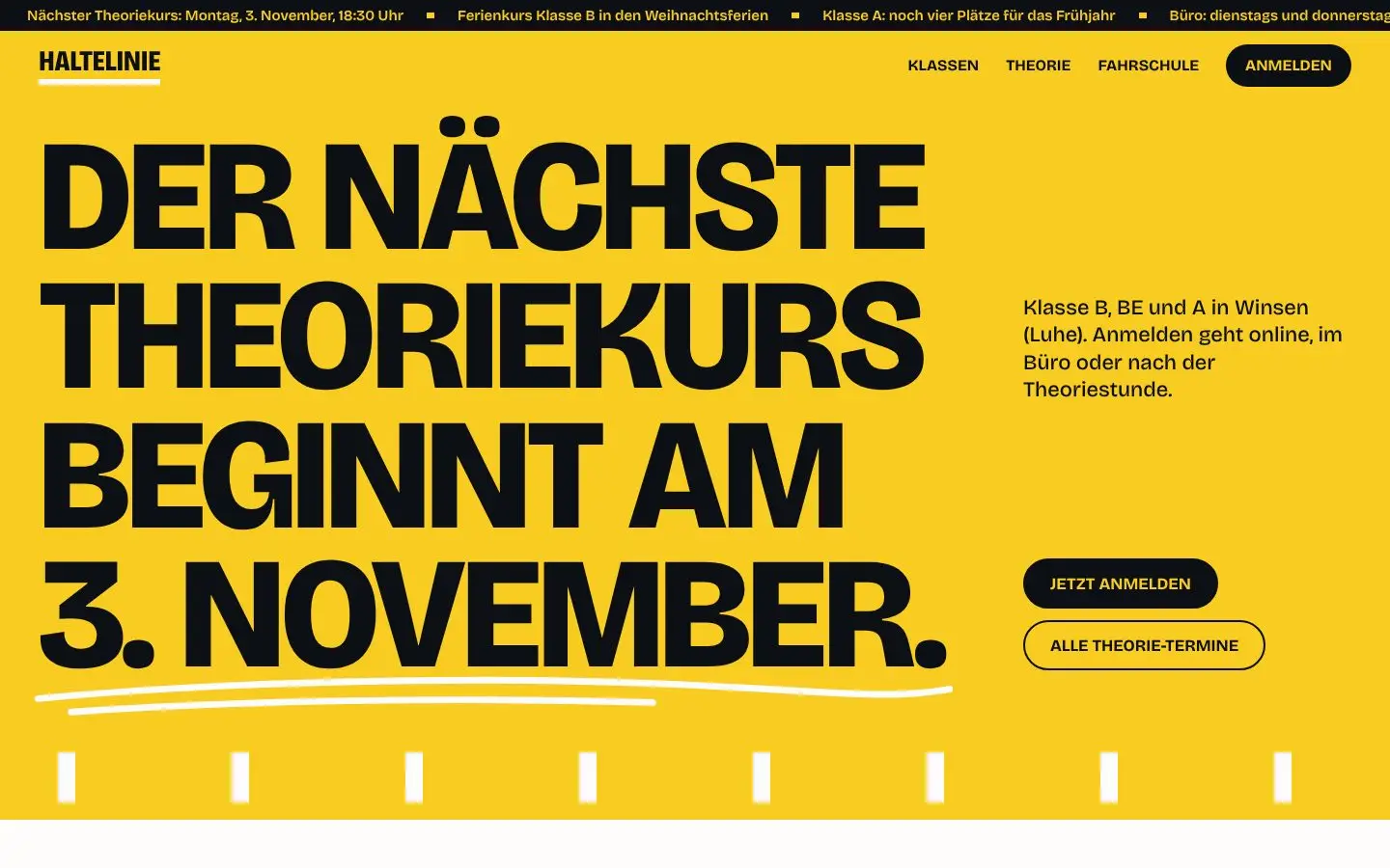 Haltelinie, Seite „Start“, erster Bildschirm