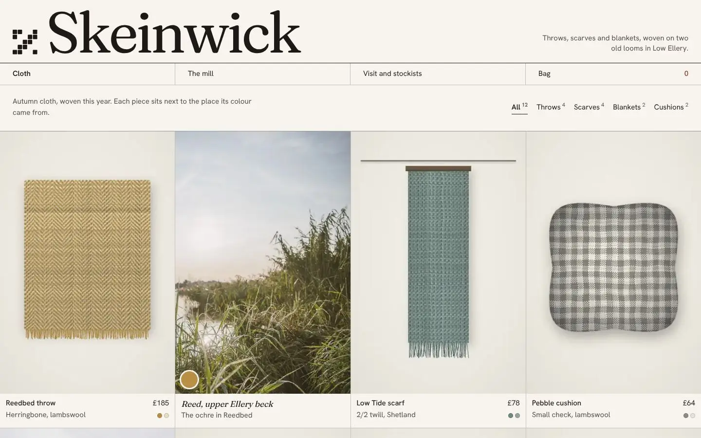 Skeinwick, page "Home (cloth grid with filters)", first screen