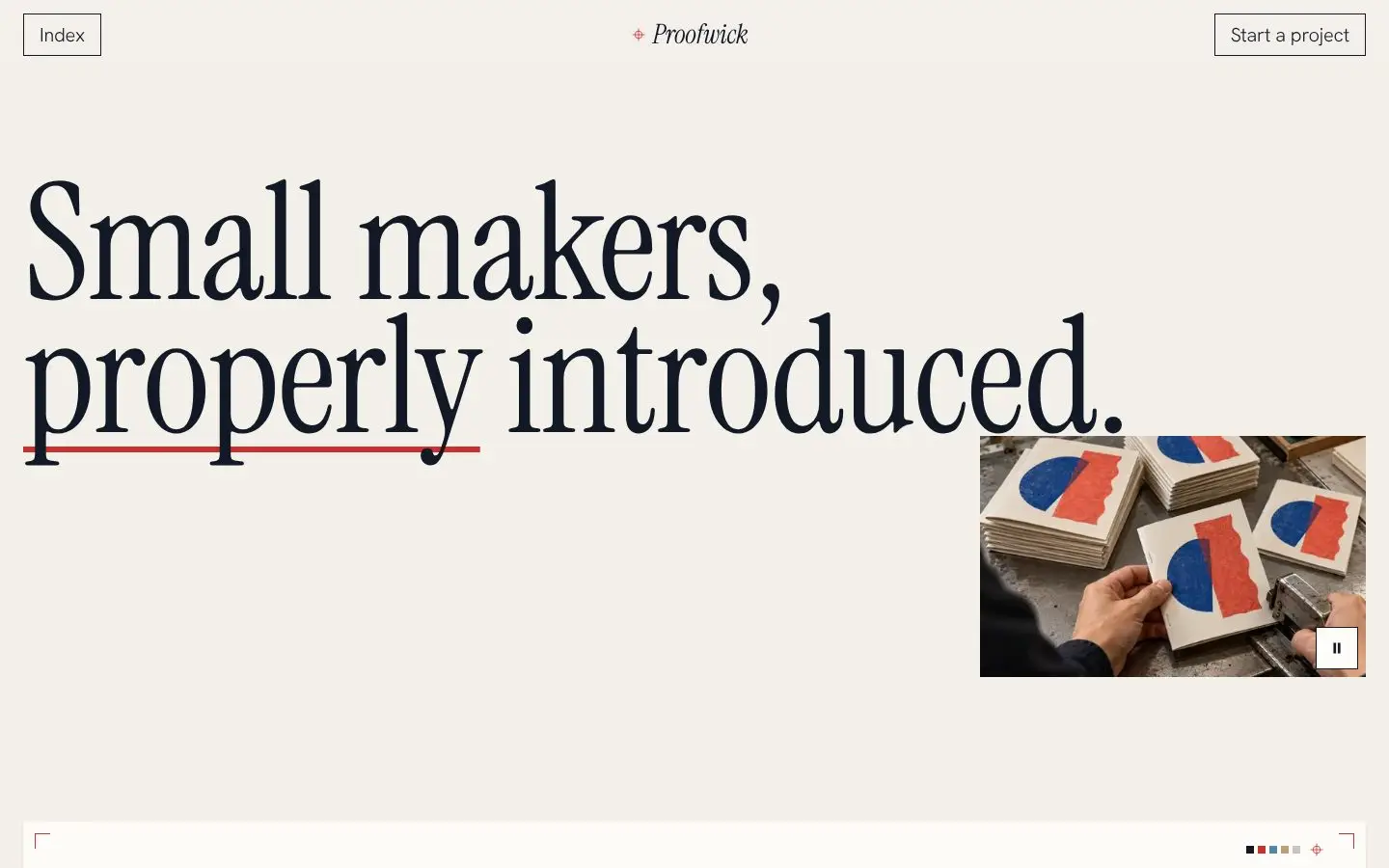 Proofwick, page "Home (proof sheets, work index)", first screen