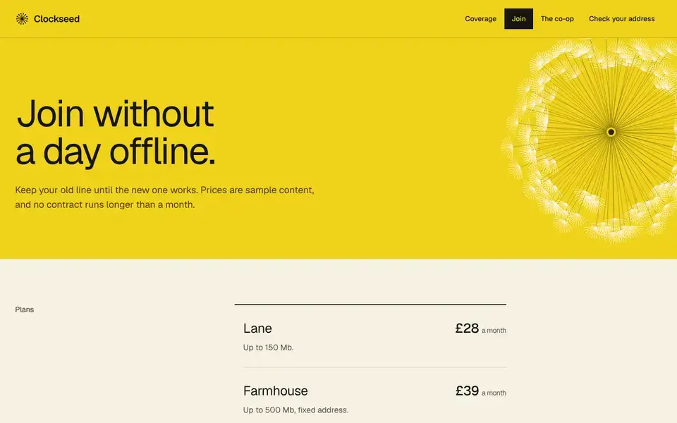 Clockseed, Seite „Join, prices and pledge form“, erster Bildschirm