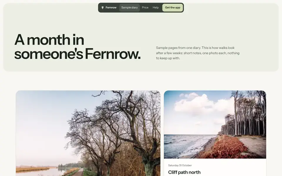 Fernrow, Seite „Sample diary“, erster Bildschirm