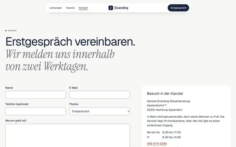 Elverding, page "Kontakt", first screen