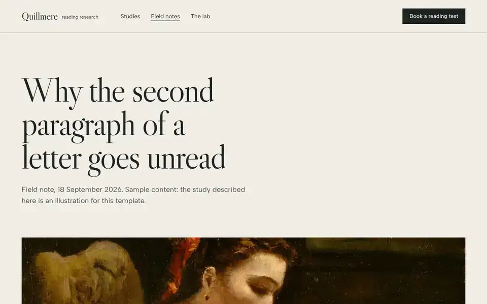 Quillmere, page "Field note (article)", first screen