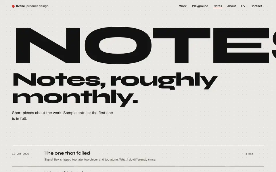 Ilvane, page "Notes with one full note", first screen