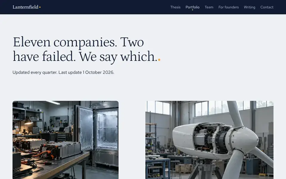 Lanternfield, page "Portfolio", first screen