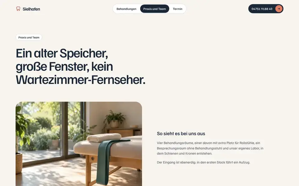 Sielhafen, page "Praxis und Team", first screen