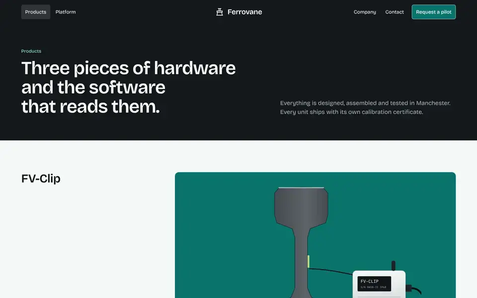 Ferrovane, page "Products", first screen