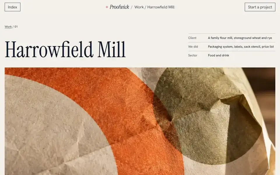 Proofwick, page "Project: Harrowfield Mill", first screen