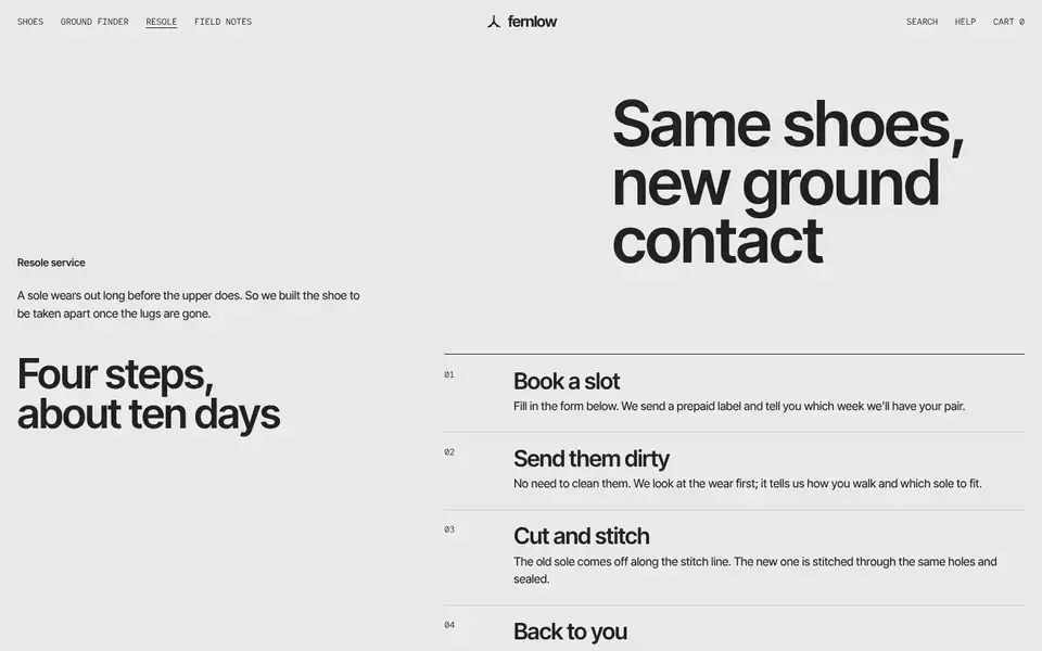Fernlow, page "Resole service and booking", first screen
