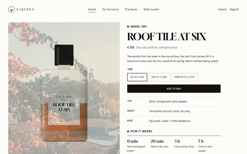 Calcina, page "Product: Roof Tile at Six", first screen
