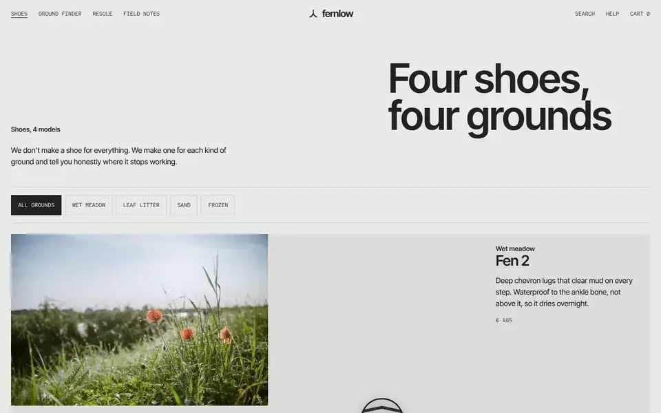 Fernlow, page "Shoes (catalogue, filter by ground)", first screen
