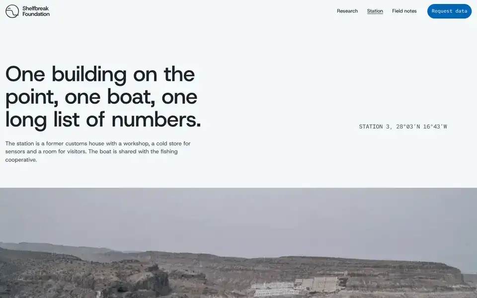 Shelfbreak Foundation, page "Station, people, data request and membership", first screen