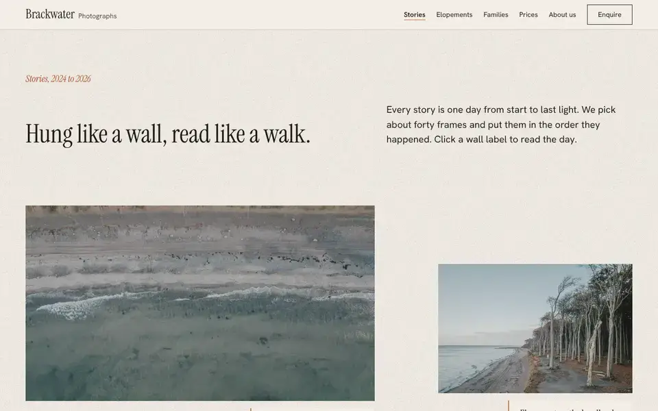 Brackwater, Seite „Stories (gallery wall)“, erster Bildschirm