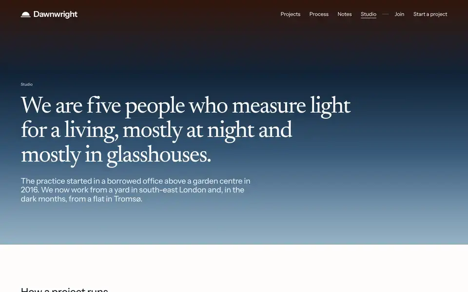 Dawnwright, Seite „Studio (method, kit, people, notes, job)“, erster Bildschirm