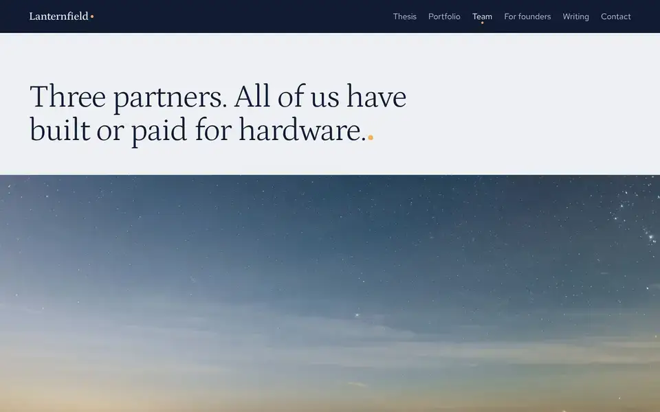 Lanternfield, page "Team", first screen
