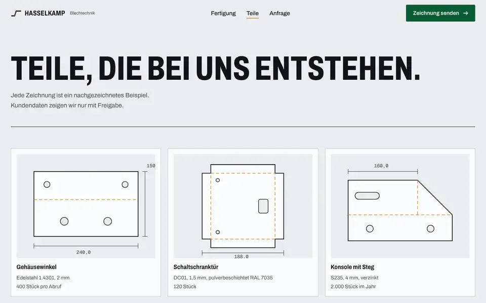 Hasselkamp, page "Teile", first screen