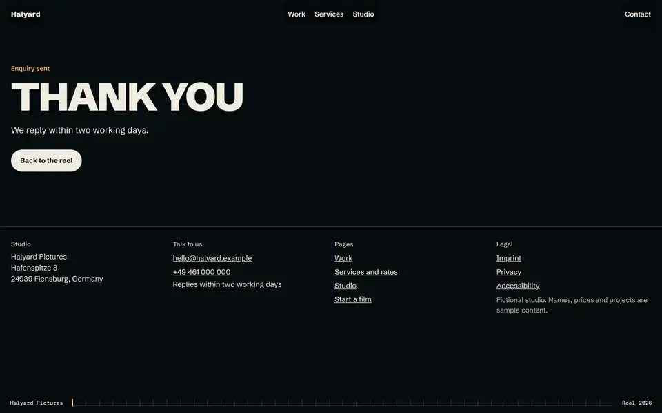 Halyard, page "Thank you", first screen