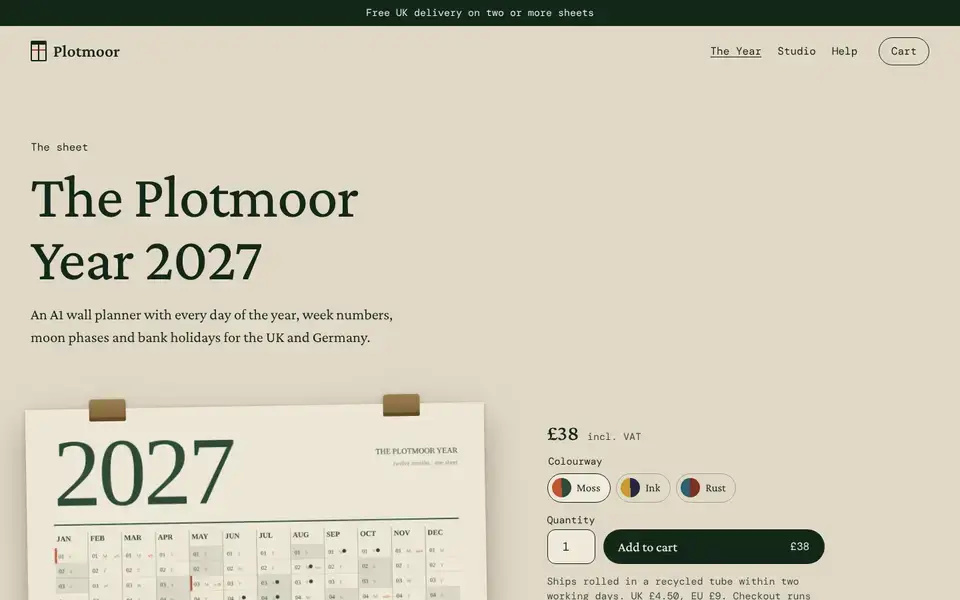 Plotmoor, Seite „Product detail“, erster Bildschirm