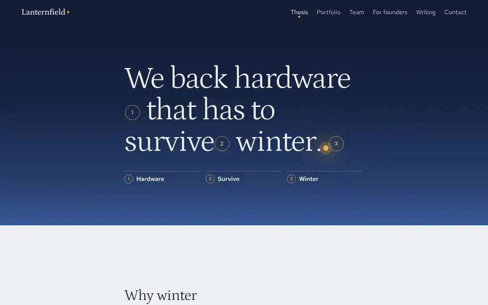 Lanternfield, page "Thesis", first screen