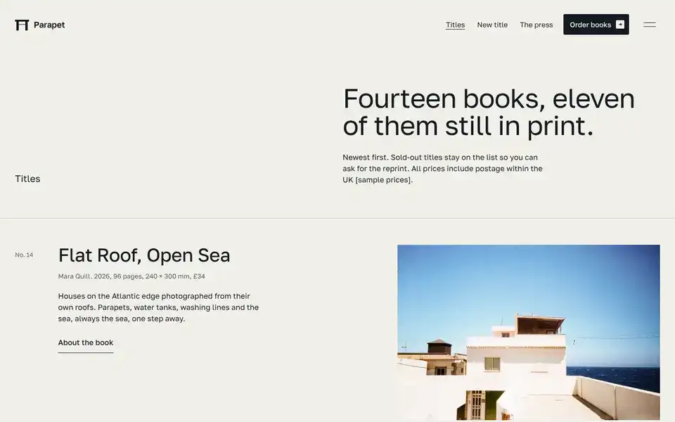 Parapet, page "Titles", first screen