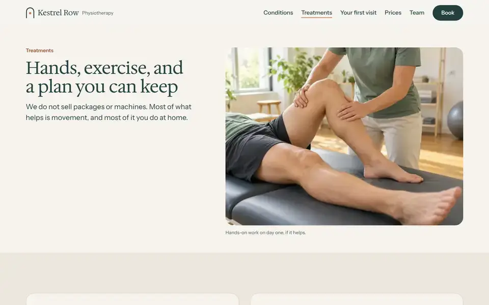 Kestrel Row, page "Treatments", first screen