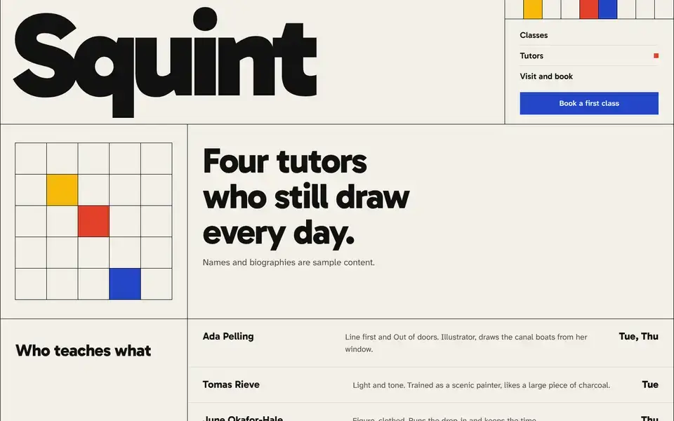 Squint, Seite „Tutors“, erster Bildschirm