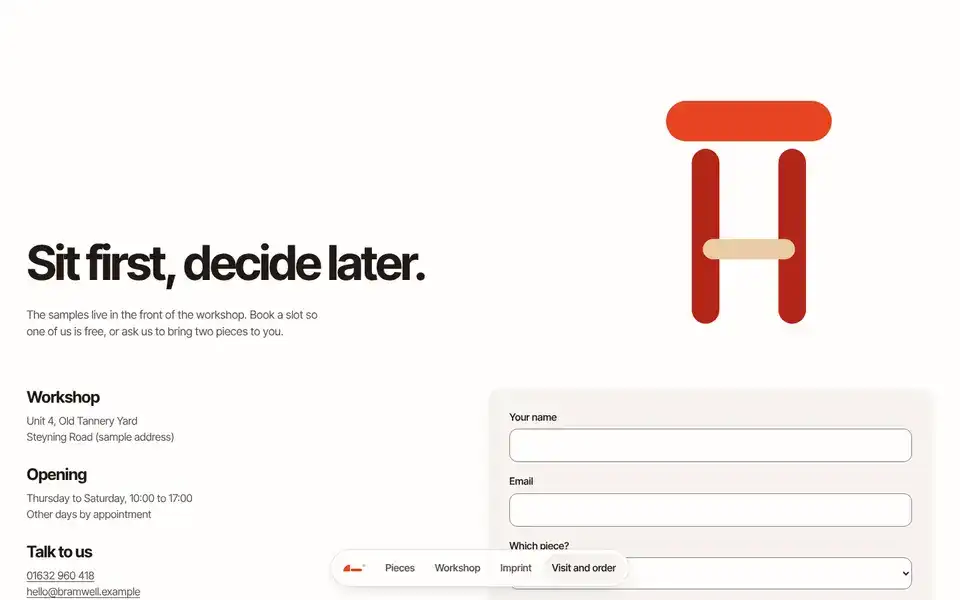 Bramwell Bentwood, page "Visit and order (form)", first screen