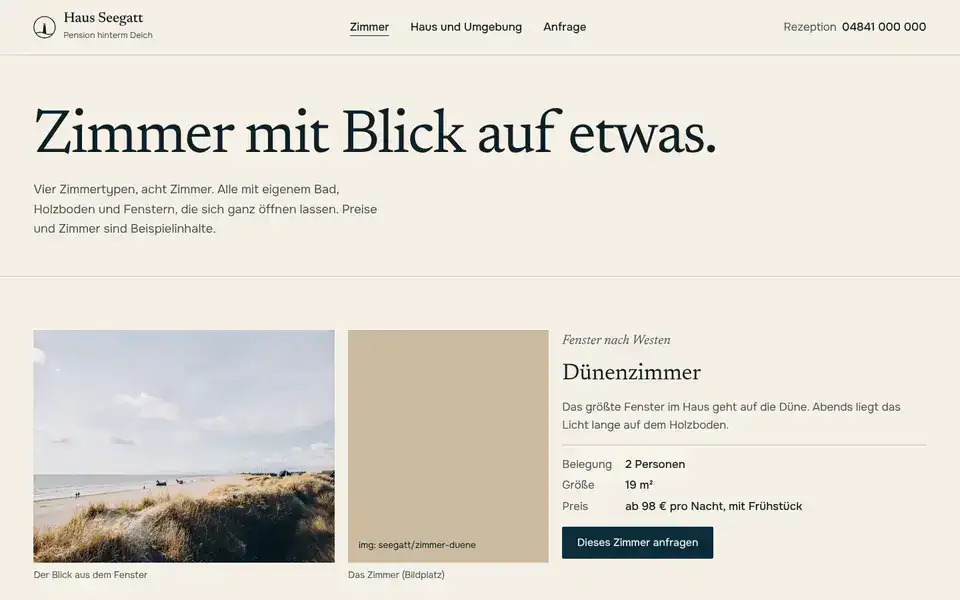 Haus Seegatt, page "Zimmer und Preise", first screen